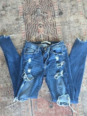 KanCan Women's Medium Blue Distressed Skinny Jeans